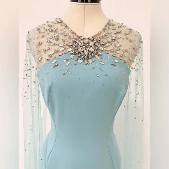 Jenny Packham Wren Embellished Cape Gown Long Dress